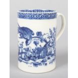A Caughley cylindrical mug with reeded strap handle. Printed in underglaze blue with the Parrot