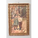 A gilt framed watercolour, portrait of two children. Monogrammed M.K, 38cm x 22cm.