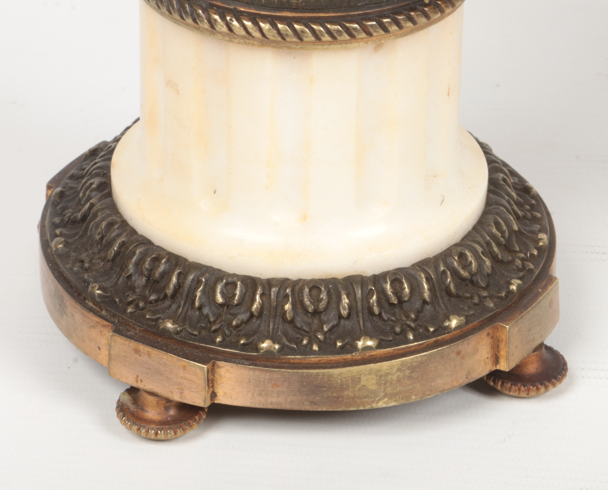 A pair of 19th century French parcel gilt bronze and marble five branch candelabra raised on flatted - Image 8 of 11