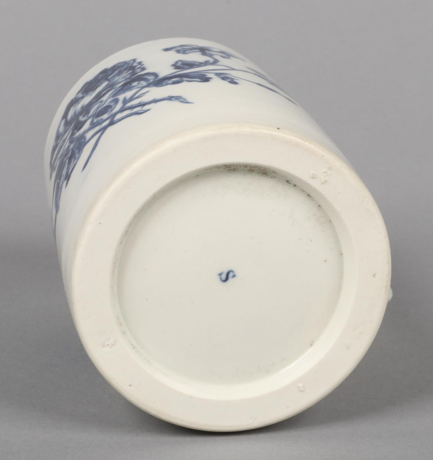 A rare Caughley cylindrical mug with grooved strap handle. Printed in underglaze blue with the - Image 2 of 2