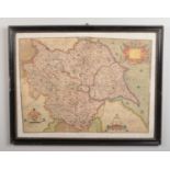 Christopher Saxton (c.1540-1610) engraved and hand tinted map of Yorkshire in later frame. Formed
