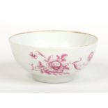 A Worcester bowl. Painted in the workshop of James Giles with puce flowers and scattered sprigs c.