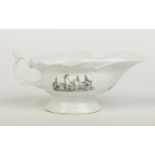 A Worcester high footed silver shaped sauceboat with moulded cartouches and scrolling handle.