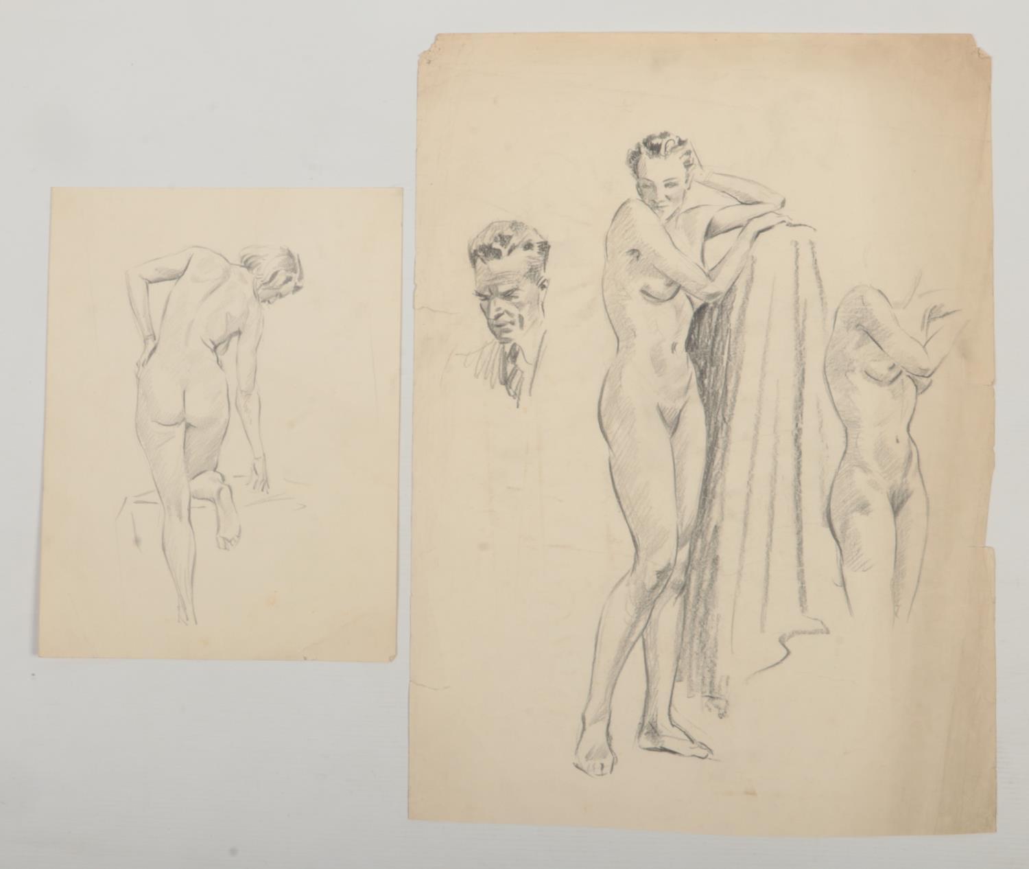 Harry Arthur Riley R.I. (1895-1966), two charcoal and pencil sketches of nude females (31cm x 23.5cm