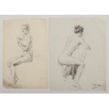 Harry Arthur Riley R.I. (1895-1966), two charcoal sketches of seated nude females (40.5cm x 26cm and