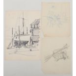 Harry Arthur Riley R.I. (1895-1966), three sketches, to include one of a boat, a couple dining and