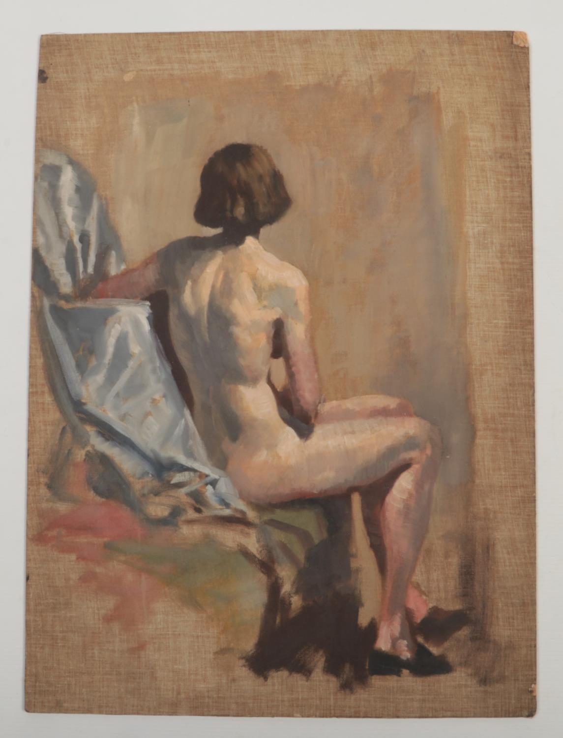 Harry Arthur Riley R.I. (1895-1966), an oil on board, study of a seated nude female. (55cm x