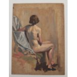 Harry Arthur Riley R.I. (1895-1966), an oil on board, study of a seated nude female. (55cm x