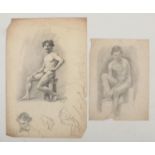 Harry Arthur Riley R.I. (1895-1966), a pencil and charcoal sketch of a seated nude male, signed H