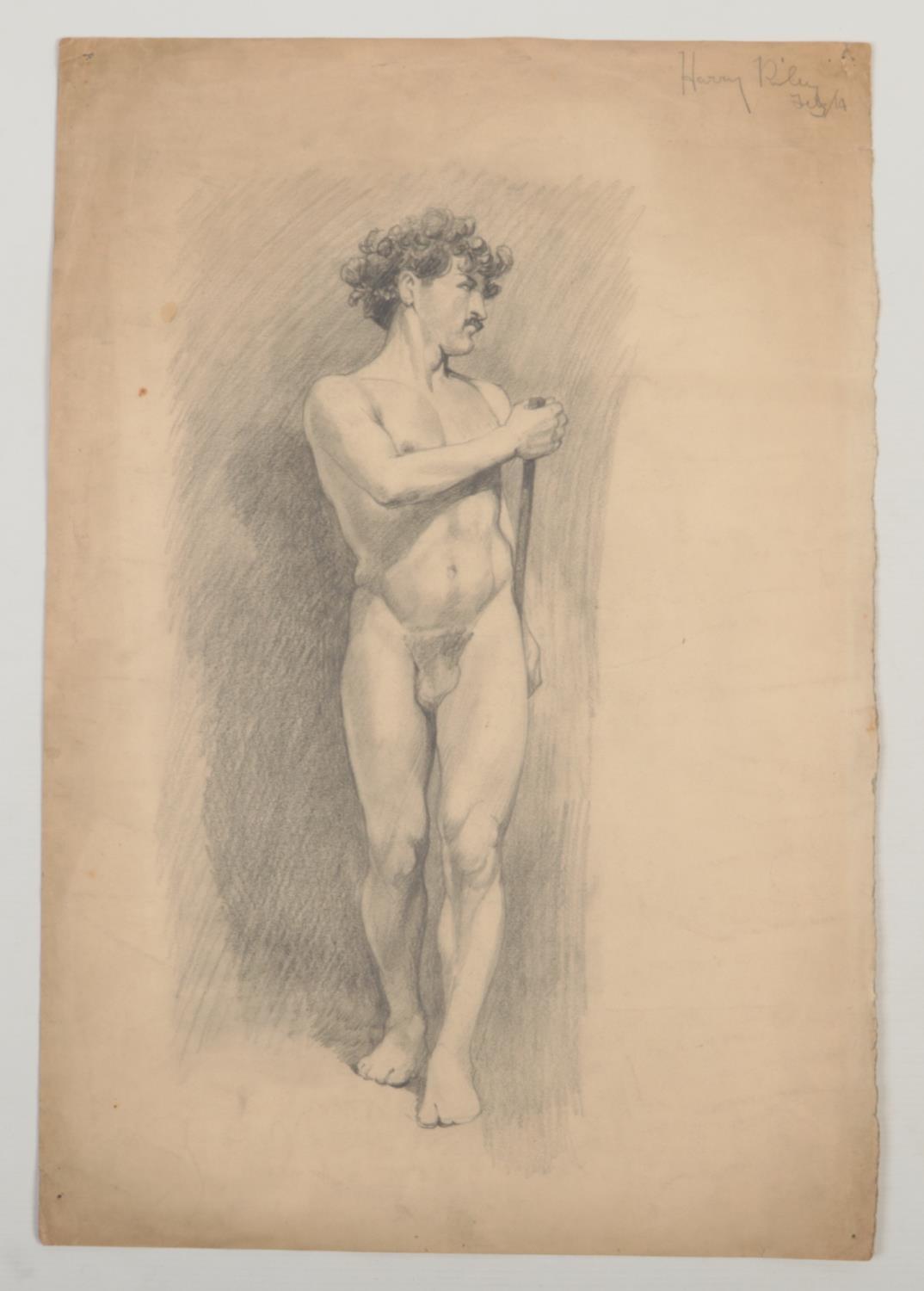 Harry Arthur Riley R.I. (1895-1966), a pencil sketch, study of a standing nude male, signed Harry