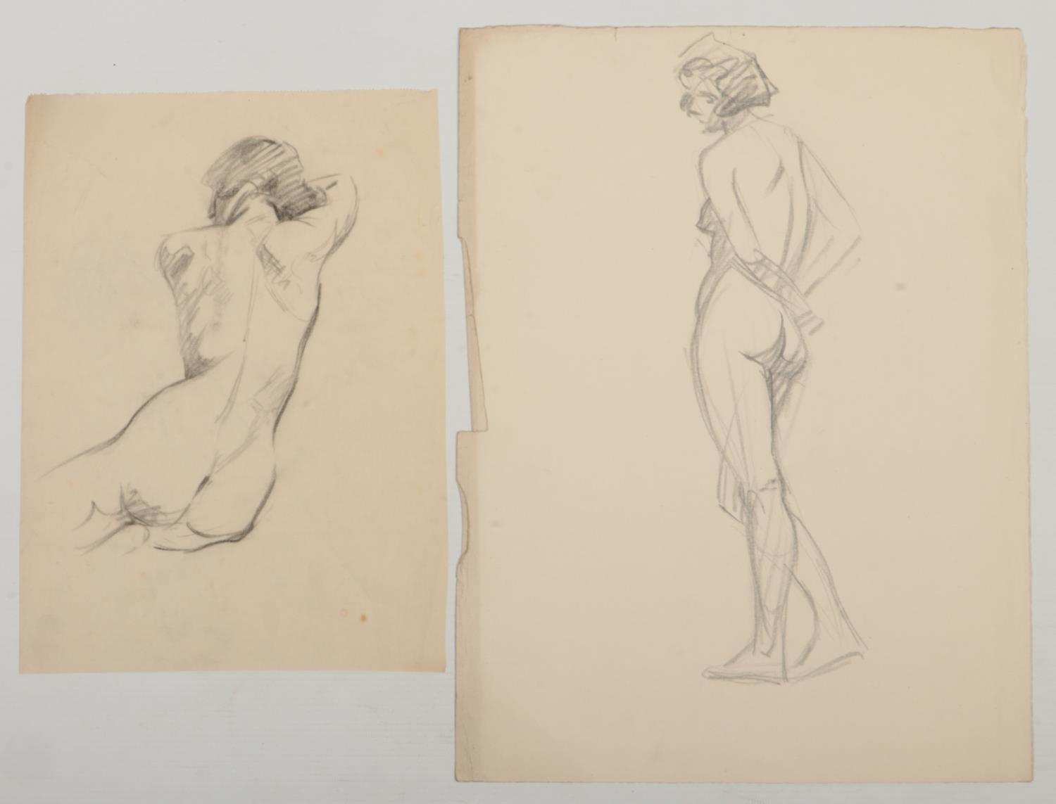 Harry Arthur Riley R.I. (1895-1966), two working pencil sketches, studies of nude females (30cm x