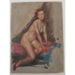 Harry Arthur Riley R.I. (1895-1966), an oil on board, study of a nude female, signed Riley (50.5cm x