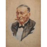 Harry Arthur Riley R.I. (1895-1966), a watercolour portrait of an elderly gentleman smoking a