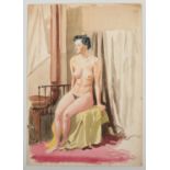 Harry Arthur Riley R.I. (1895-1966), a watercolour on board, study of a seated nude female (54cm x