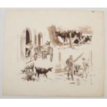 Harry Arthur Riley R.I. (1895-1966), a monochrome watercolour, studies of people and animals, signed