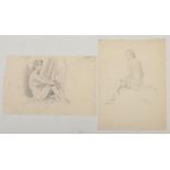 Harry Arthur Riley R.I. (1895-1966), two pencil sketches of seated nude/semi nude females, one