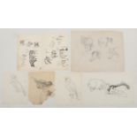 Harry Arthur Riley R.I. (1895-1966), six pencil/ ink sketches, various studies of animals to include