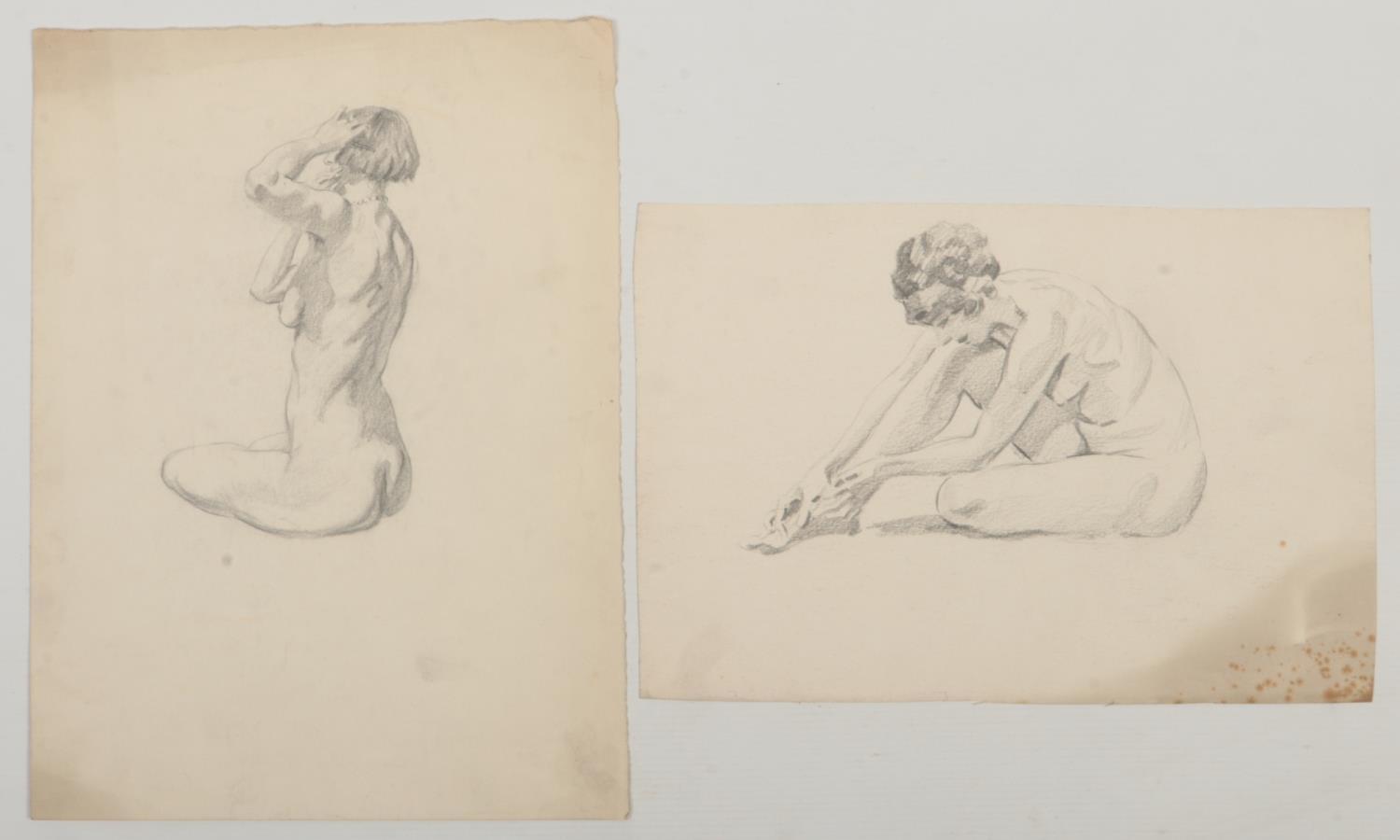 Harry Arthur Riley R.I. (1895-1966), two pencil sketches, studies of seated nude females. (Postage