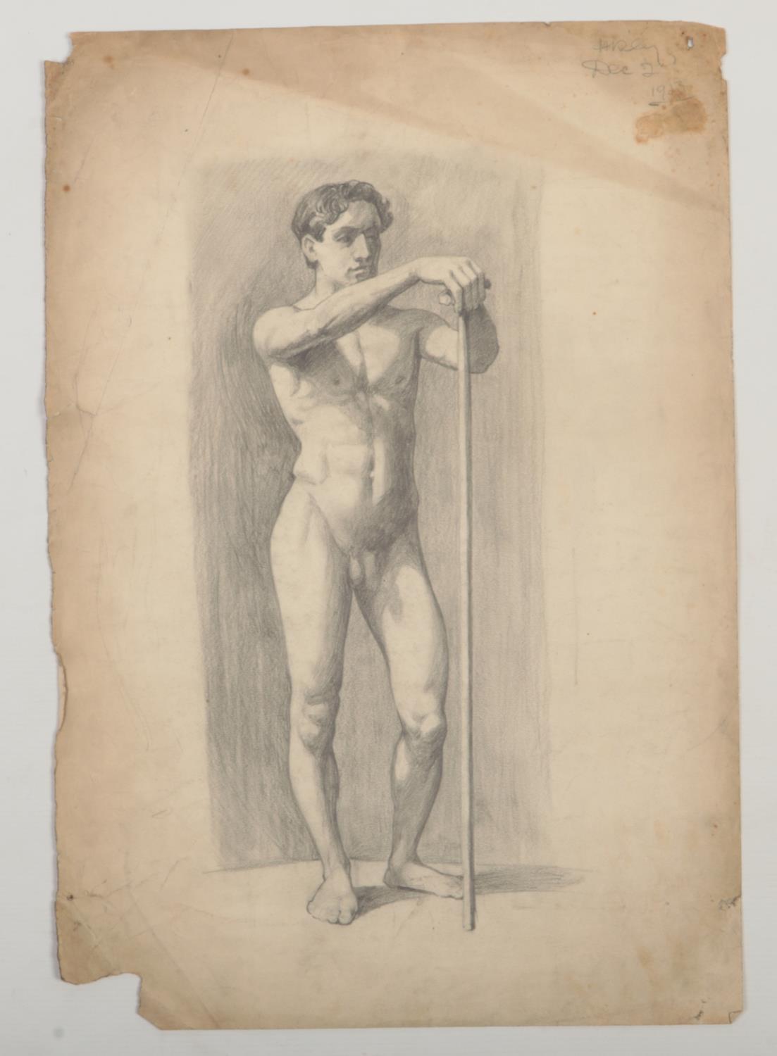Harry Arthur Riley R.I. (1895-1966), a pencil and charcoal sketch, study of a nude male, signed H