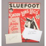 Fred Astaire and Leslie Caron autographed pages, along with a Sluefoot Daddy Long Legs music sheet
