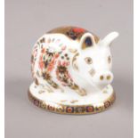 A Royal Crown Derby pig paperweight ornament with stopper & printed marks