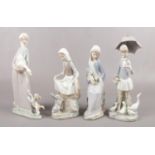 Four Lladro figures of girls. Good condition.