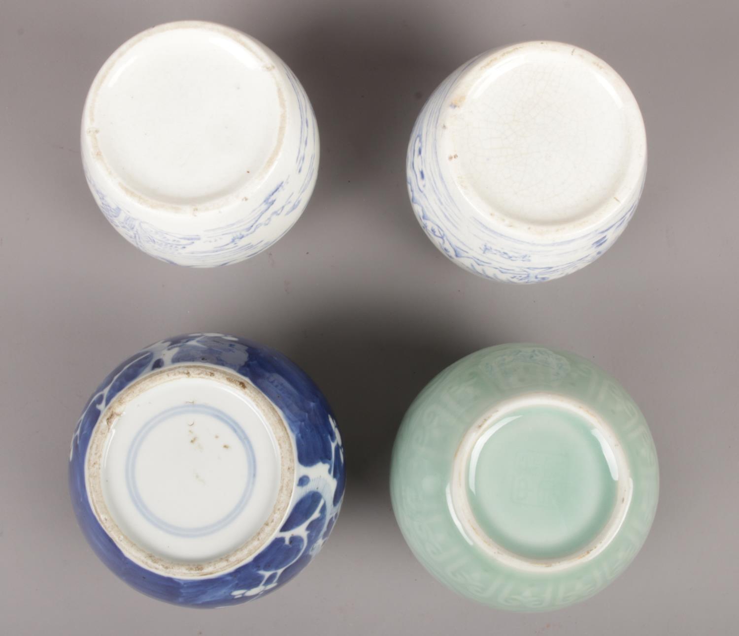 Four Chinese ceramic jars to include blue & white & celadon examples etc. - Image 2 of 2