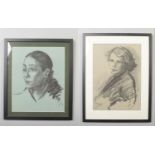 Hyman Segal (1914-2004), two framed charcoal female portraits on coloured paper. The larger