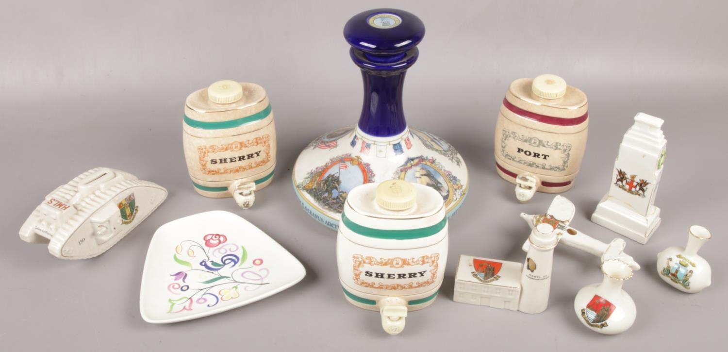 A quantity of ceramics to include Wade port & sherry barrels, Poole, HMS Victory whisky decanter