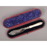 A cased Victorian silver bladed butter spade assayed London 1897.