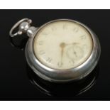 A Victorian silver pair cased fusee pocket watch, dial markers signed Gordon George. Assayed