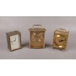 Three brass carriage clocks to include, an American carriage clock by Seth Thomas, and Metamec brass