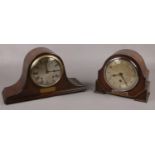 Two oak dome top presentation mantel clocks to include Silver plaque example, assayed Sheffield