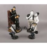 A group of Laurel & Hardy ceramic figures, climbing over a wall, book holders examples