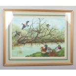 Victor P. Sharpe (b.1922), gilt framed watercolour, river landscape with mallards. Signed 36cm x