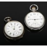 Two silver Waltham pocket watches to include assayed Birmingham 1922 and one by Dennison Watch