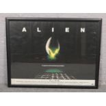 A framed original quad film poster for Alien. Folded.
