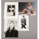 Four autographed photos, to include Rowan Atkinson, Joanna Lumley, Glenda Jackson and Peter Andre.