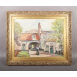 G.Morrison, framed oil on canvas, (labelled on back 1934) "The Beguinage Bruges", village scene -