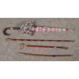 A group of mainly walking cane, The Yorkshire Light Infantry swagger cane, to include shoe horn