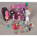 A collection of Mattel Monster High dolls, Venus Mcflytrap, Draculaura examples