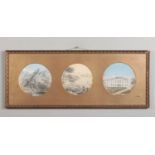 A trio of 19th century Continental pencil and gouache roundel drawings framed as one. Two