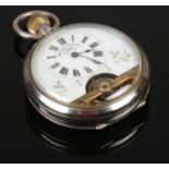 A 8 day Swiss silver pocket watch with open escapement dial.