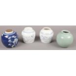 Four Chinese ceramic jars to include blue & white & celadon examples etc.