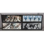 Four framed The Beatles prints, to include Abbey Road, Please Please Me, Help and one other.