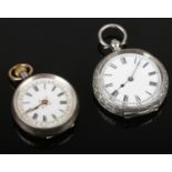 Two Swiss silver pocket watches with enamelled dials.