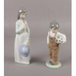 Two NAO by Lladro figures, boy footballer, Lady with hat