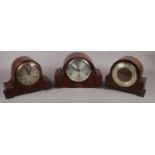 Three dome top mantel clocks to include oak Anvil example etc.