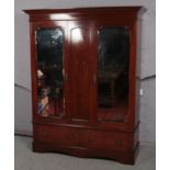 An inlaid mahogany double mirror front wardrobe with 2 drawer base. (164cm x 208cm)