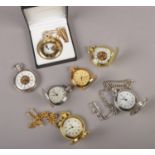 Three mechanical pocket watches, to include boxed Mount Royal example, along with four quartz pocket